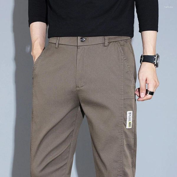 Pantalones para hombres Marca Spring Summer Soft estirado Lyocell Fabrica Casual delgada delgada Cintura de elástica Negocio gris de color caqui