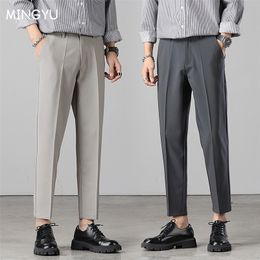 Herenbroeken Merk Zomer Anklellengte broek Mannen Stretch Business Suit klassiek Black Gray Korea Straigh Casual Formal Trousers Man 220922