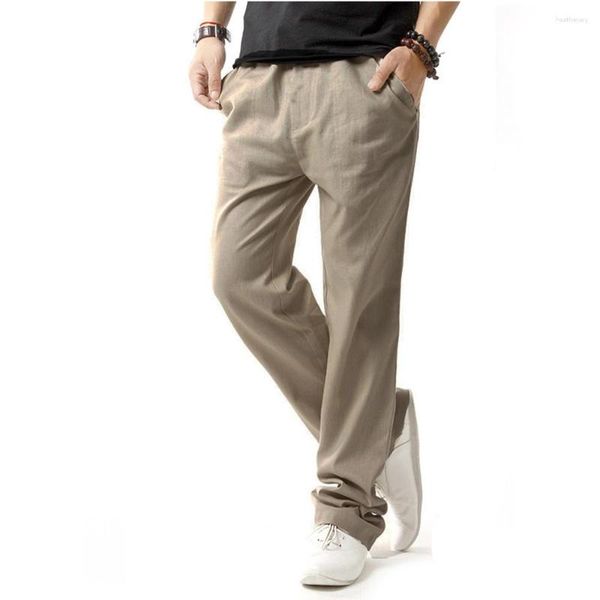 Pantalones de hombre de marca de verano de lino informales para hombre, pantalones de chándal transpirables finos sólidos, pantalones rectos de algodón de lino, PT-132 de tela para hombre