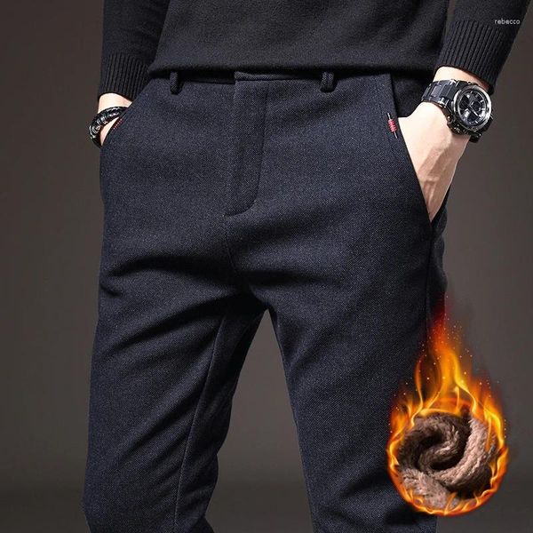 Pantalons pour hommes marque hiver laine chaud décontracté affaires mode polaire épais bureau Stretch pantalon mâle grande taille 28-38