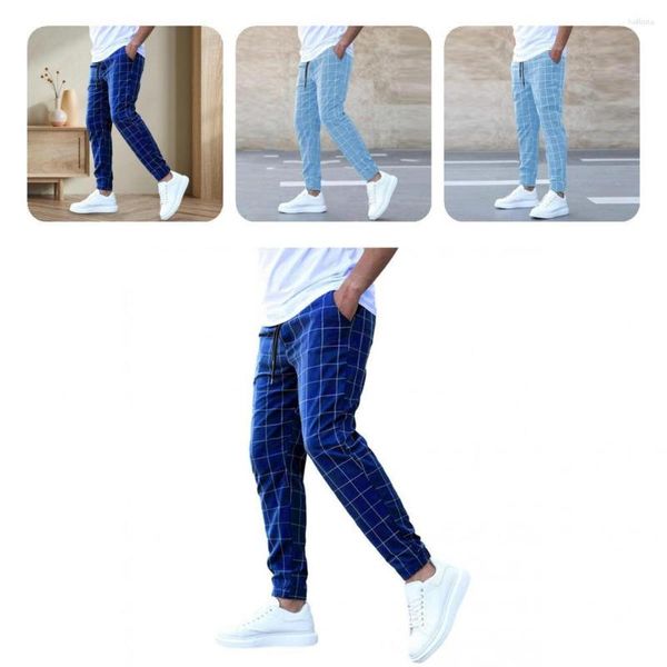 Pantalones de hombre Pantalones largos transpirables Costura a cuadros Lápiz Streetwear Estampado con cintura elástica Inclinada para A