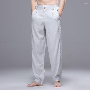 Pantalones de hombre transpirables de verano informales de cintura elástica de lino para hombre rectos 2023 pantalones de pierna ancha de hombre chino tradicional Harajuku