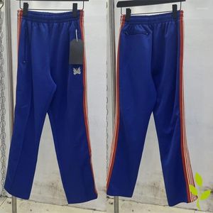 Pantalones para hombres Agujas azules brillantes Casual Mariposa Bordada Lado Rayado Top Hombres Mujeres Alta Calidad Cremallera Bolsillo Sweetpants