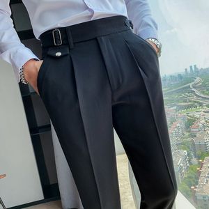 Pantalones de hombre estilo británico sólido de cintura alta traje pantalón de hombre de negocios pantalones de ropa Formal 2023 calidad Slim Casual Oficina 230705