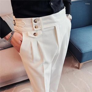 Pantalon masculin de style britannique Solide Solid Business Casual Casual Button High Button Men Formeal Quality Slim Office Tablers