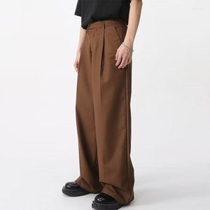 Pantalones para hombres Efecto de drapeado marrón traje juvenil casual