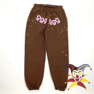 Herenbroek Bruine Puff Print Graffiti Spider Webpatroon 555555 Zweetbroek Mannen Women SP5DER PAND JOGGERS DRAAGSTREKENDE BROEKEN