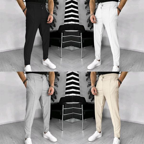 Pantalones de hombre informales de negocios para hombre a cuadros rectos de moda de verano Waffle Street Wear pantalones de viaje sencillos que combinan con todo