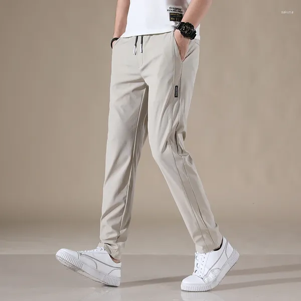 Pantalones para hombres Casual de negocios Hombres Slim Fit Classic Pantalones rectos Sólido Caqui Masculino Cordón Ligero para