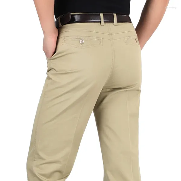 Pantalons pour hommes Business Casual Hommes Printemps Été Coton mince Pantalon droit pleine longueur Solide Costume d'âge moyen Plus Taille 29-42