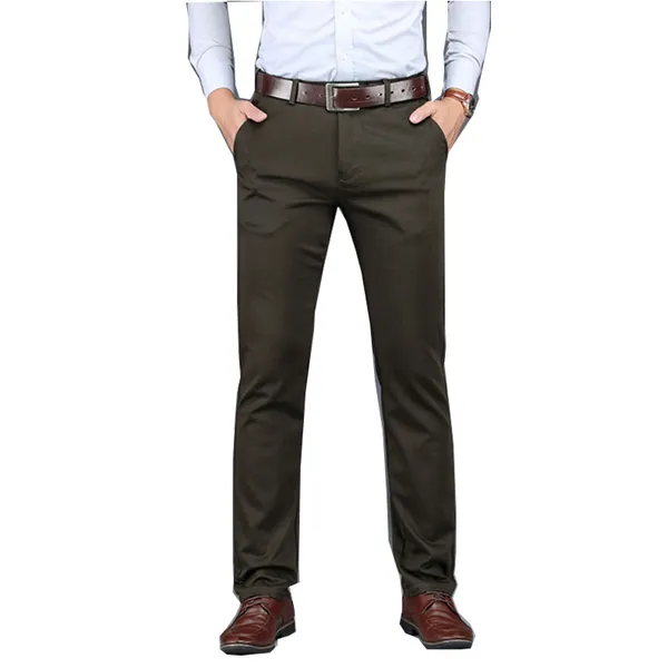 Pantalon pour homme, costume d'affaires, droit, extensible, couleur unie, jupe longue, ample et confortable, réunion de bureau, noir, bleu