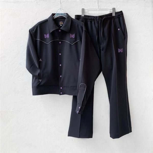 Pantalones para hombre Pantalones AWGE con bordado de mariposas Etiqueta interior AGUJAS TUBO COWBOY Hombres Mujeres Pantalones de chándal