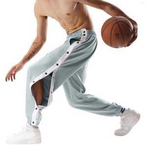 Pantalones de hombre con botones rasgados, pantalones deportivos de entrenamiento de baloncesto con empalme informal con bolsillos, pantalón masculino