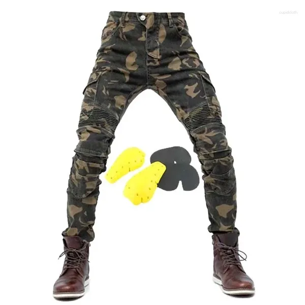 Pantalones de hombres camuflaje motocicleta hombres anti-caza con equipo de protección ciclismo joggers elasticidad para hombres pantalones rectos pantalones