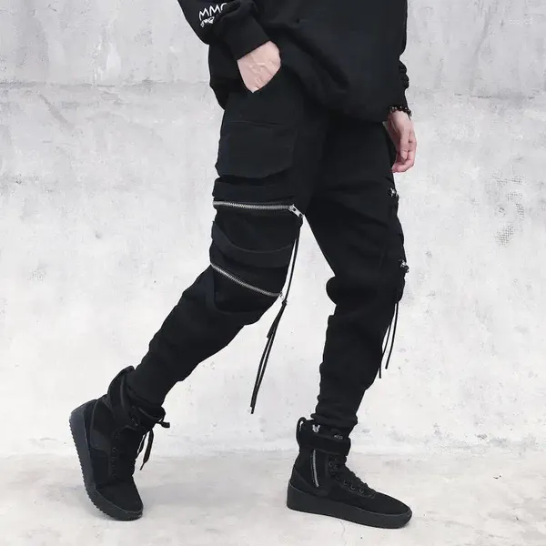 Pantalon Cargo pour hommes, mode noir, poche zippée, sarouel, Hip Hop, Streetwear, pantalon de jogging décontracté, Harajuku, survêtement pour hommes