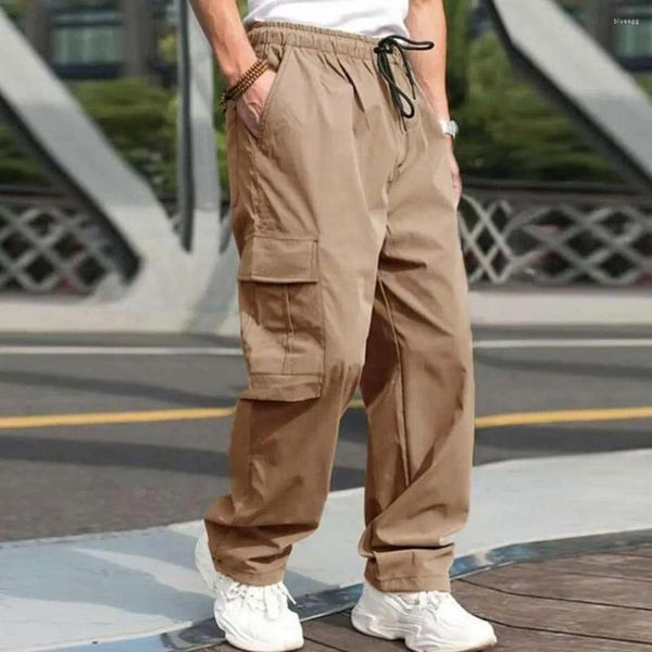 Pantalon Cargo pour hommes, ample, droit, surdimensionné, gris, vêtements de travail, jogging, pantalon masculin, cordon de serrage, long, multi-poches