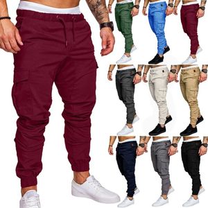 Pantalones para hombres Cargo Masculino Fit de ajuste Slim Calas de color sólido Pantalón casual de múltiples Pantalon de Travail Pour Homme