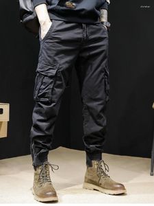 Pantalon Homme Cargo Homme Longueur Cheville Streetwear Décontracté Style Militaire Slim Fit Pur Coton Pantalon Japon Noir