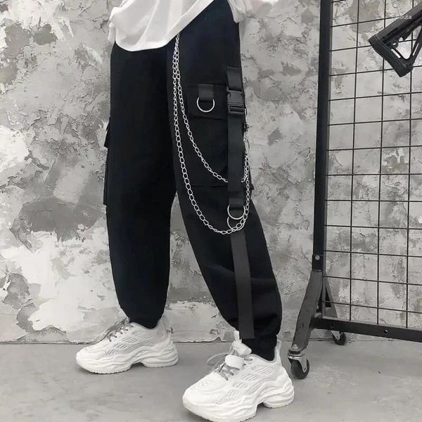 Pantalones para hombres Cargo Hombres Cadenas Bolsillo Punk Black Sweetpants Gothic Harajuku Jogger Pantalones Mujer Ropa Hip-Hop Streetwear Techwear