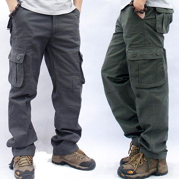 Pantalones para hombres Cargo hombres de bolsillos múltiples pantalones casuales trabajos rectos uniformes seguros de trabajo suelto primavera verano