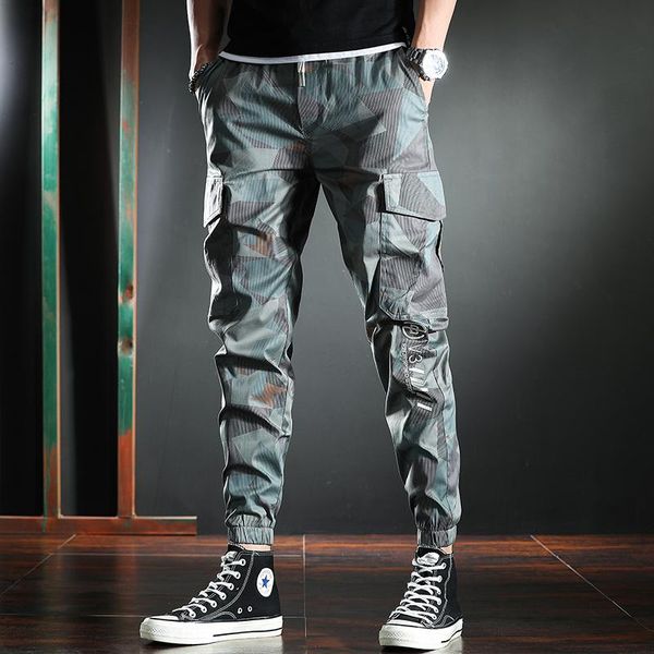 Pantalons pour hommes Cargo Hommes Été Streetwear Camouflage Jogger Pant Mode Broderie Vert Clair Pantalon Multi-Poches Casual PantsMen's