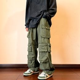 Pantalons pour hommes Cargo MultiPocket Salopette Harajuku Rétro Lâche Large Jambe Rue Casual HipHop Droite Taille Haute Vadrouille 230518