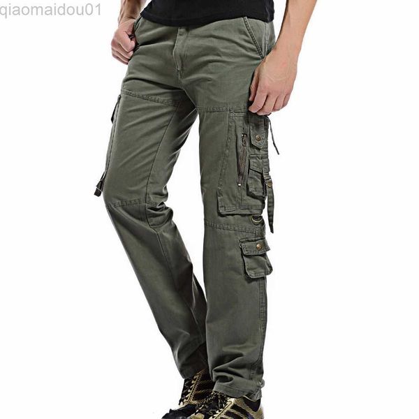 Pantalons pour hommes Cargo Pant Hommes Multi-Pocket Global Male Combat Coton Pantalon droit Armée Casual Joggers Pantalon Plus La Taille 42 Pleine Longueur L230727