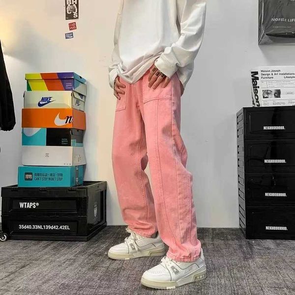 Men's Pants Cargo Pink Jeans Hombres Moda Harajuku Casual Baggy Straight Jeans Hombres Streetwear Sueltos Hip Hop Denim Pantalones Pantalones para hombre S-3XL zln231125