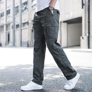 Pantalon Cargo pour hommes, pantalon de travail à jambe droite, coupe ample, en coton, salopette large d'été, multi-poches latérales, vêtements Y2k