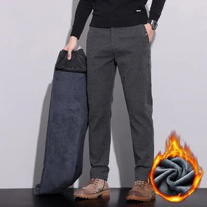 Pantalons pour hommes décontracté automne et hiver polaire épaissie vêtements chauds droit isolé effiloché pantalon d'affaires