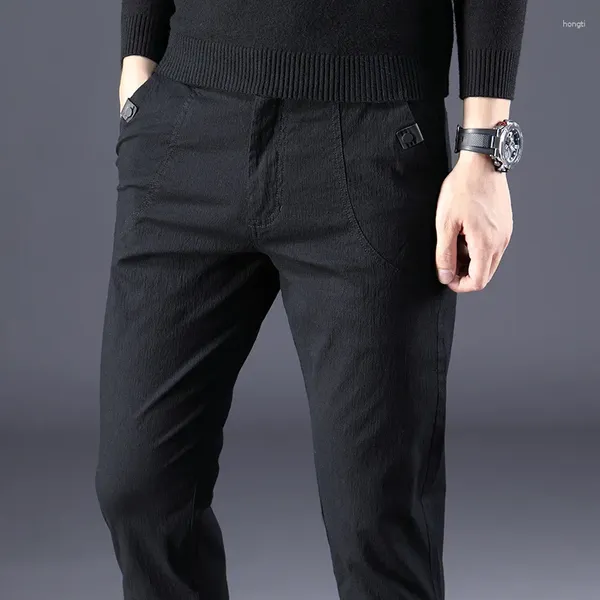 Pantalones para hombres Casual Otoño e invierno Temporada gruesa Ajuste suelto Tubo recto Negocios Negro Primavera