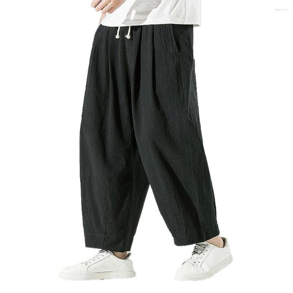 Pantalons pour hommes décontracté Baggy coton et lin jambe large homme couleur unie élastique pantalon de salon ample pantalon vêtements pantalons de survêtement pour hommes