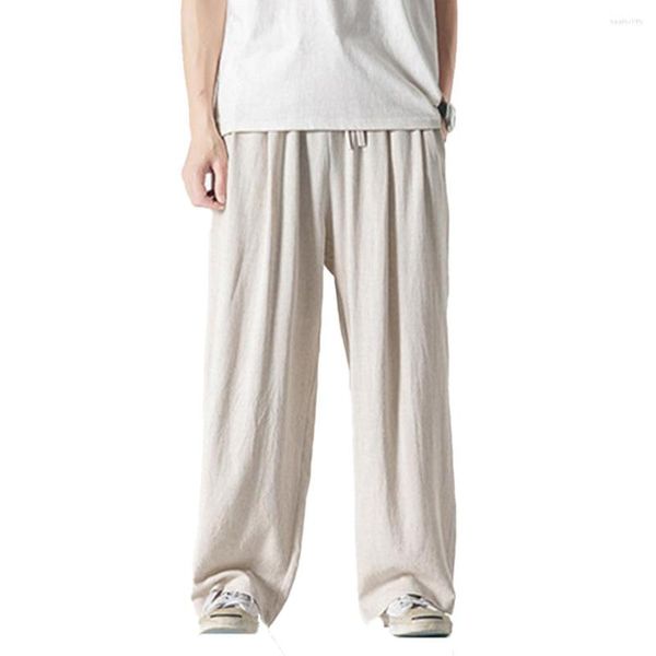 Pantalon pour hommes décontracté Baggy coton lin pantalon jambe large taille élastique ample doux couleur unie homme pantalon de survêtement vêtements pour hommes