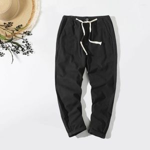 Pantalon homme décontracté respirant été Joggers taille élastique poches à cordon coupe ample recadrée pour Fitness confort solide