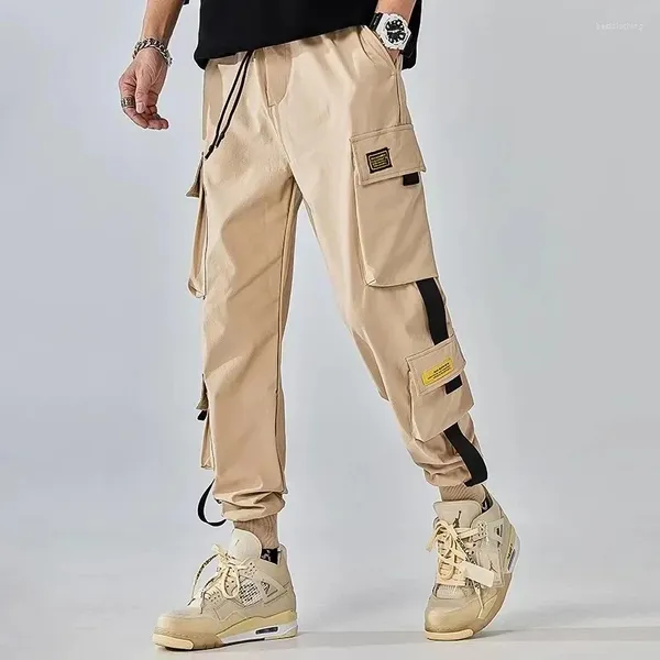 Pantalon pour hommes décontracté Cargo coton taille élastique kaki Baggy jambe droite jambe large travail résistant à l'usure