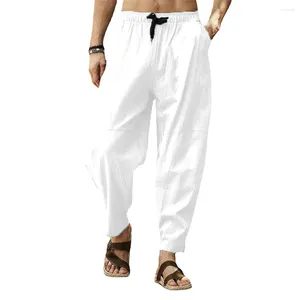 Pantalon pour hommes décontracté coton lin Baggy Joggers couleur unie respirant taille élastique sport Yoga Harem pantalon vêtements