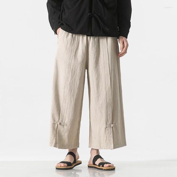 Pantalones de hombre Casual algodón Lino japonés Harem masculino Vintage suelto primavera otoño pantalones negro Streetwear 5XL