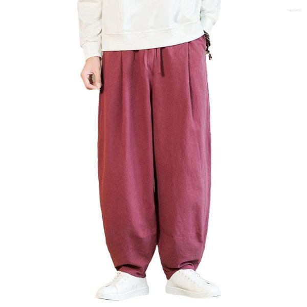 Pantalon pour hommes décontracté coton lin jambe large pantalon élastique cordon taille ample Harem couleur unie homme pantalon vêtements Streetwear