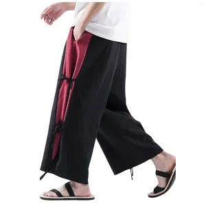 Pantalon pour hommes décontracté coton rayé taille élastique léger été plage Yoga Rave bas