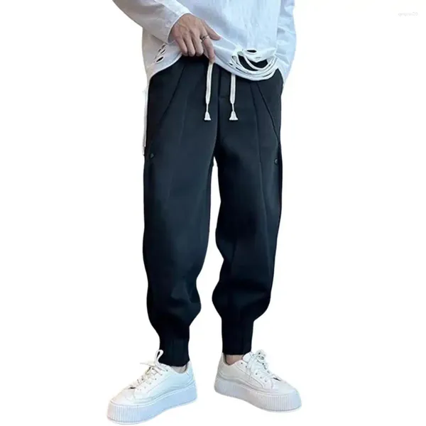 Pantalons pour hommes décontracté recadré taille élastique coupe décontractée bas ample mi