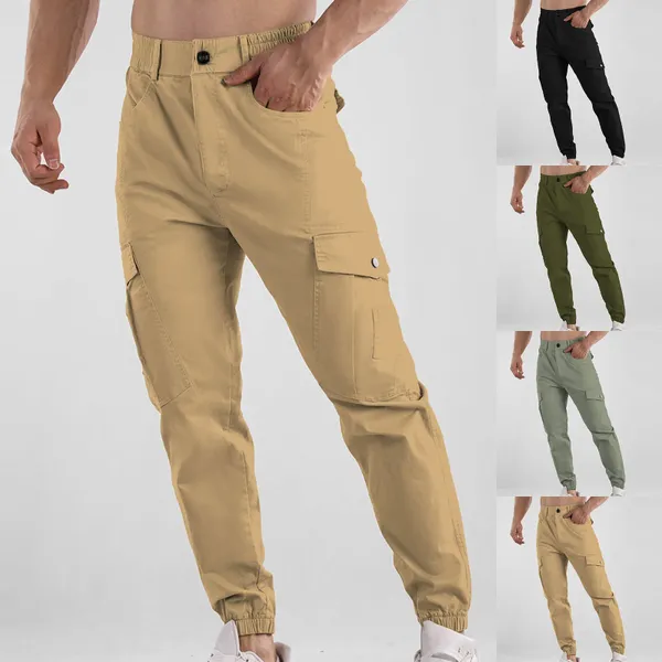 Pantalon pour hommes à crampons décontractés pantalons de couleur de couleur unie multi-poche