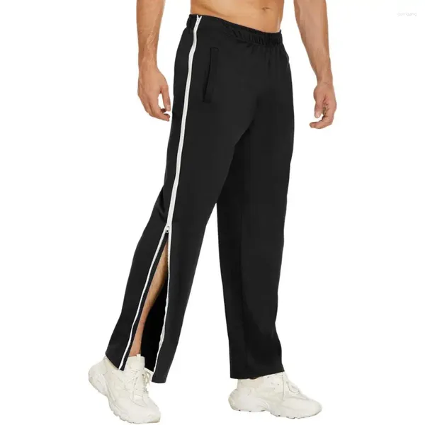 Pantalones para hombres Casual Cintura elástica Ajuste suelto Cremallera lateral Deporte Transpirable Gimnasio Entrenamiento Joggers para cómodo