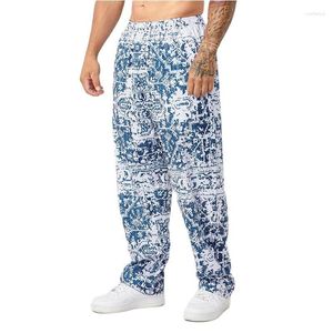 Pantalones de hombre Moda casual Flor de anacardo Estiramiento Hip Hop Largo Impresión digital Pie floral