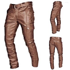 Pantalons pour hommes Casual Cuir Mode Moto Biker Pantalon Hip Hop Street Wear Y2K Vêtements Mâle Moto Pantalon Avec Poche Cargo
