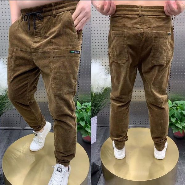 Pantalones de hombre informales sueltos deportivos de lana Otoño Invierno pantalones de calle elásticos de seis bolsillos atados al tobillo holgados