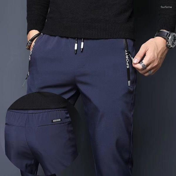 Pantalon homme décontracté homme quatre saisons peut porter poche zippée couleur unie taille élastique cordon pantalon de survêtement pantalon classique