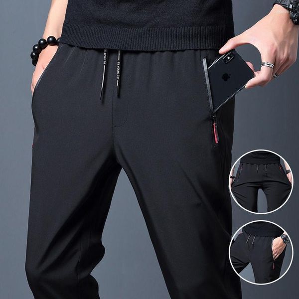 Pantalon d'été décontracté pour hommes, Section fine, ample, séchage rapide, en soie glacée, tendance pour jeunes, droit, neuf points