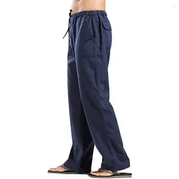 Pantalones para hombres hombres informales traseros pantalones de lino de algodón con bolsillos de cintura elástica para la escuela de oficina de la playa de viajes
