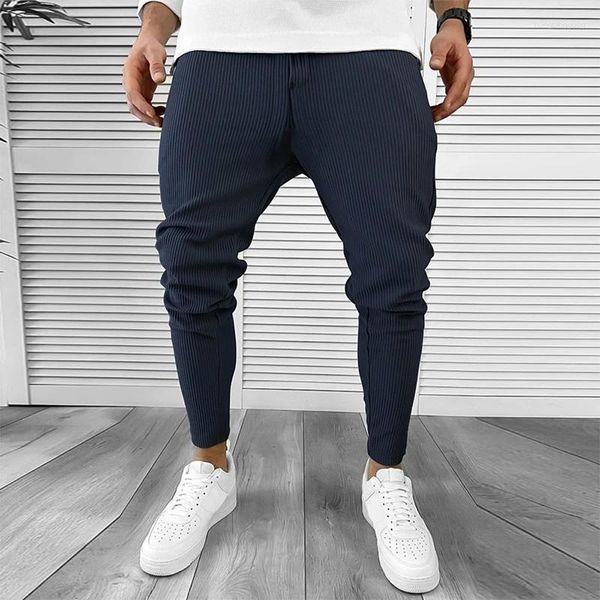 Pantalons pour hommes Casual Hommes Vêtements Solide Couleur Corduroy Pantalons de survêtement Mâle Arrivée Poches Pantalon 2024 Mode Mid Waits Cordon Cross-Pantalon