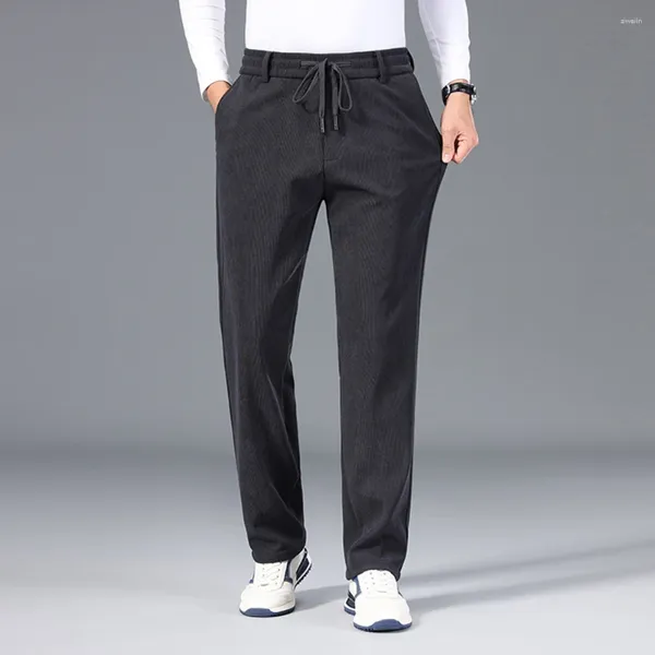Pantalones para hombres Casual Hombres Pana Recta Cintura Elástica Color Sólido Grueso Streetwear Pantalones Bottoms Ropa Masculina